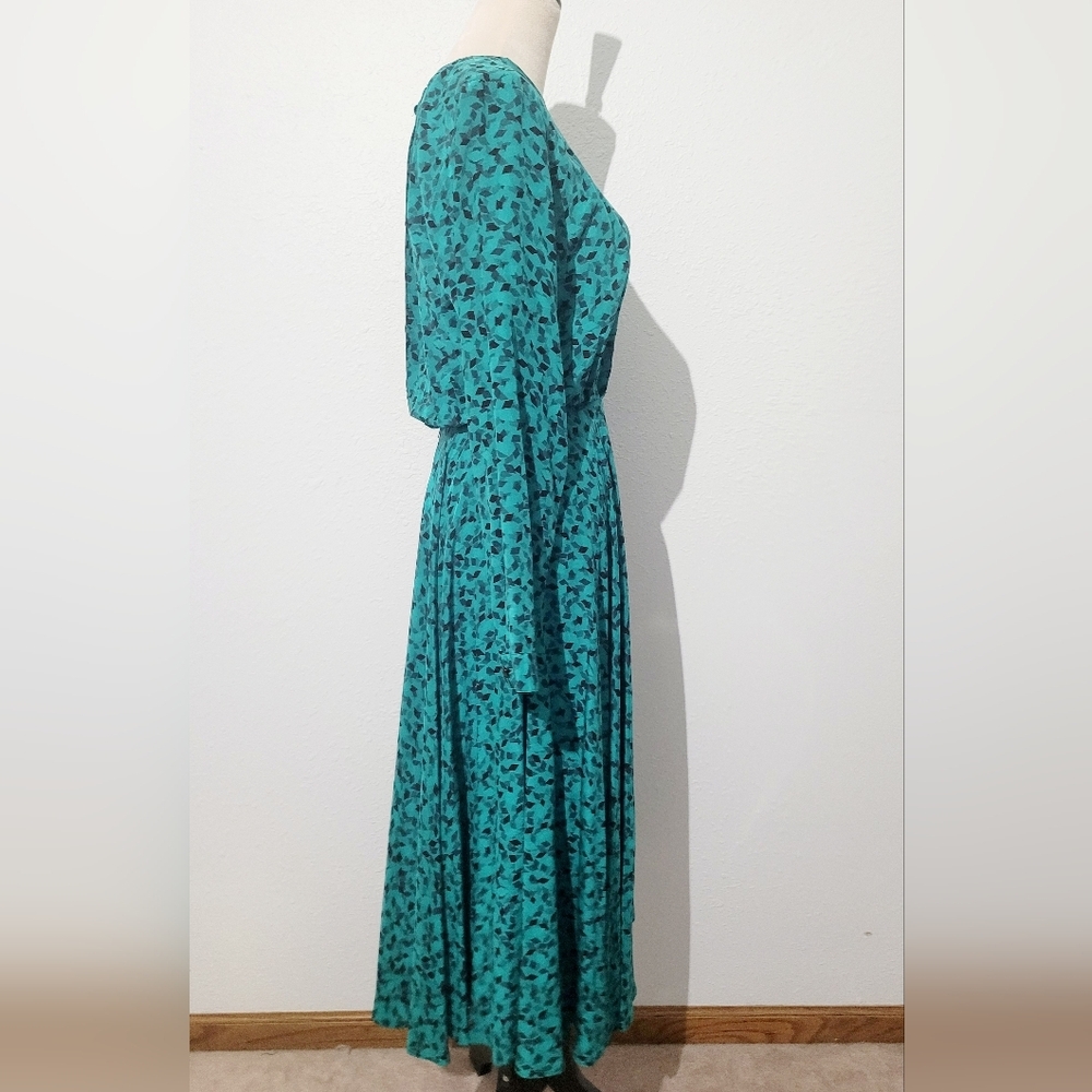 VINTAGE Maggy London by Jeannene Booher 100% Silk Long Abstract Print Dress 80's - Picture 4 of 15